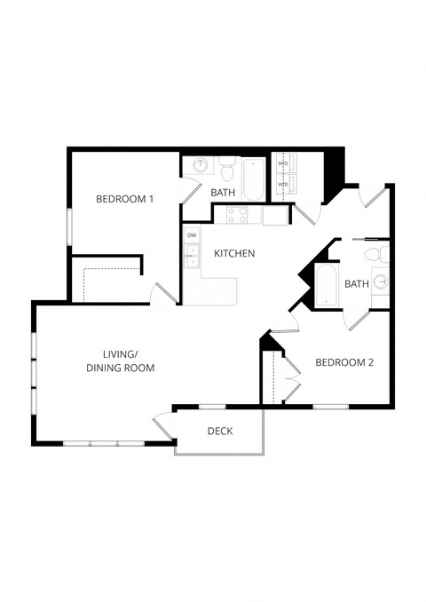 Floor plan for 2 beds, 2 baths, 1131 sqft